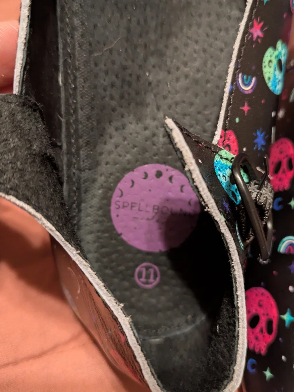 Spellbound Soles Kids Size 11 Black Mary Janes with Neon Skulls And Rainbows